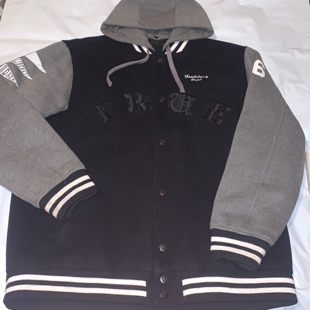 True SF Clothing - Vintage Letterman w/ Removable Hood Jacket -  Size XL
